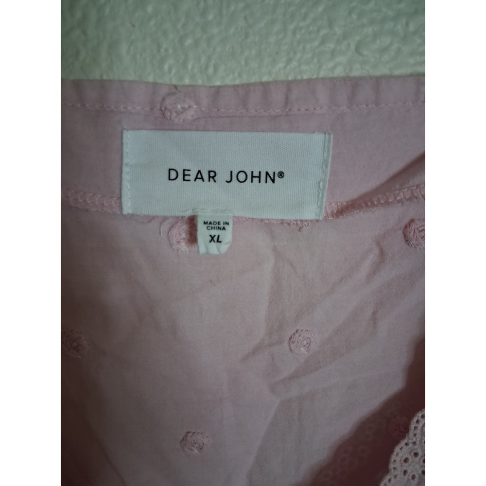 Dear John Pink Eyelet Lace Swiss Dot Cotton V-Neck Peplum Blouse Top XL - Picture 7 of 8